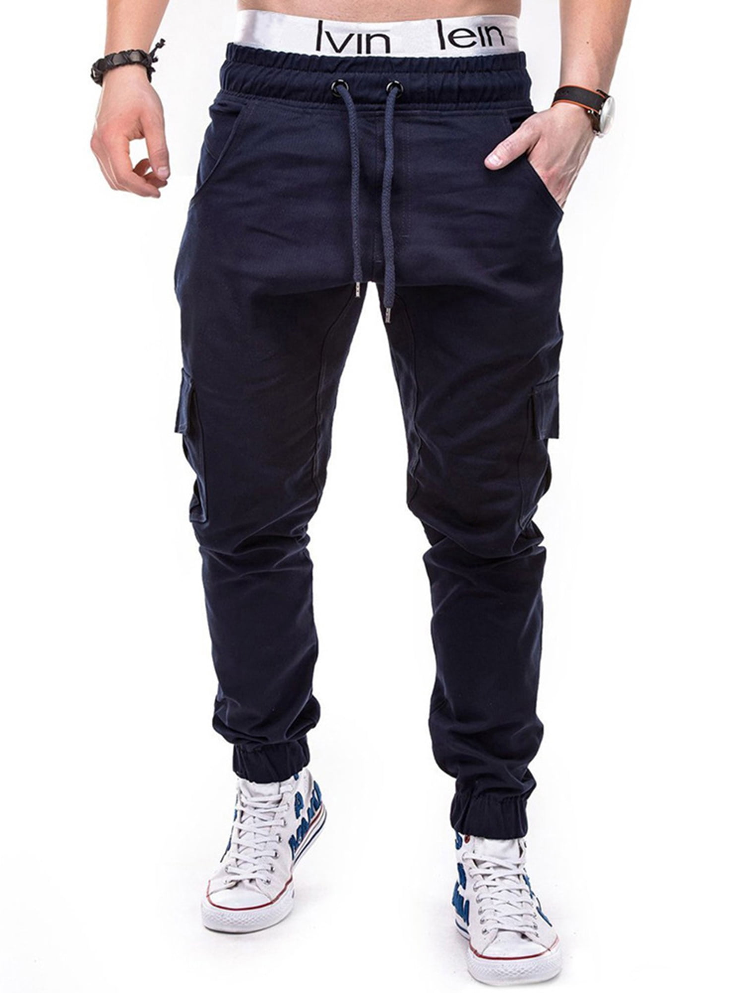 Mens Gym Cargo Combat Pants Joggers 