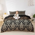 thumbnail image 2 of jejeloiu Opulent Damask Duvet Cover King,Vintage Print King Bedding For Adults,Black Gold,Black Reversible,3 Pieces,1 Duvet Cover and 2 Pillowcases, 2 of 6