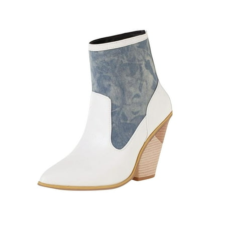 

Boots Clearance VEKDONE Women s Winter Fleece Short Patchwork Colour High Heel Back Zipper Boots