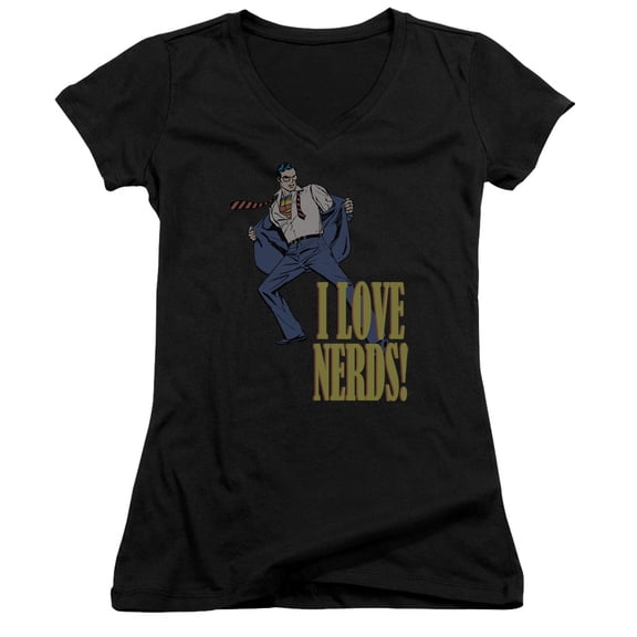 Dc - I Love Nerds - Juniors Cap Sleeve V-Neck Shirt - X-Large