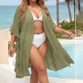 thumbnail image 4 of TEAJOPSUU Women's Kimono Beach Cover up for Summer Loose Bathing Suits Cardigans Casual Flowy Ruffled Swimsuit Cover-Ups Solid Color Olive Green, 4 of 7