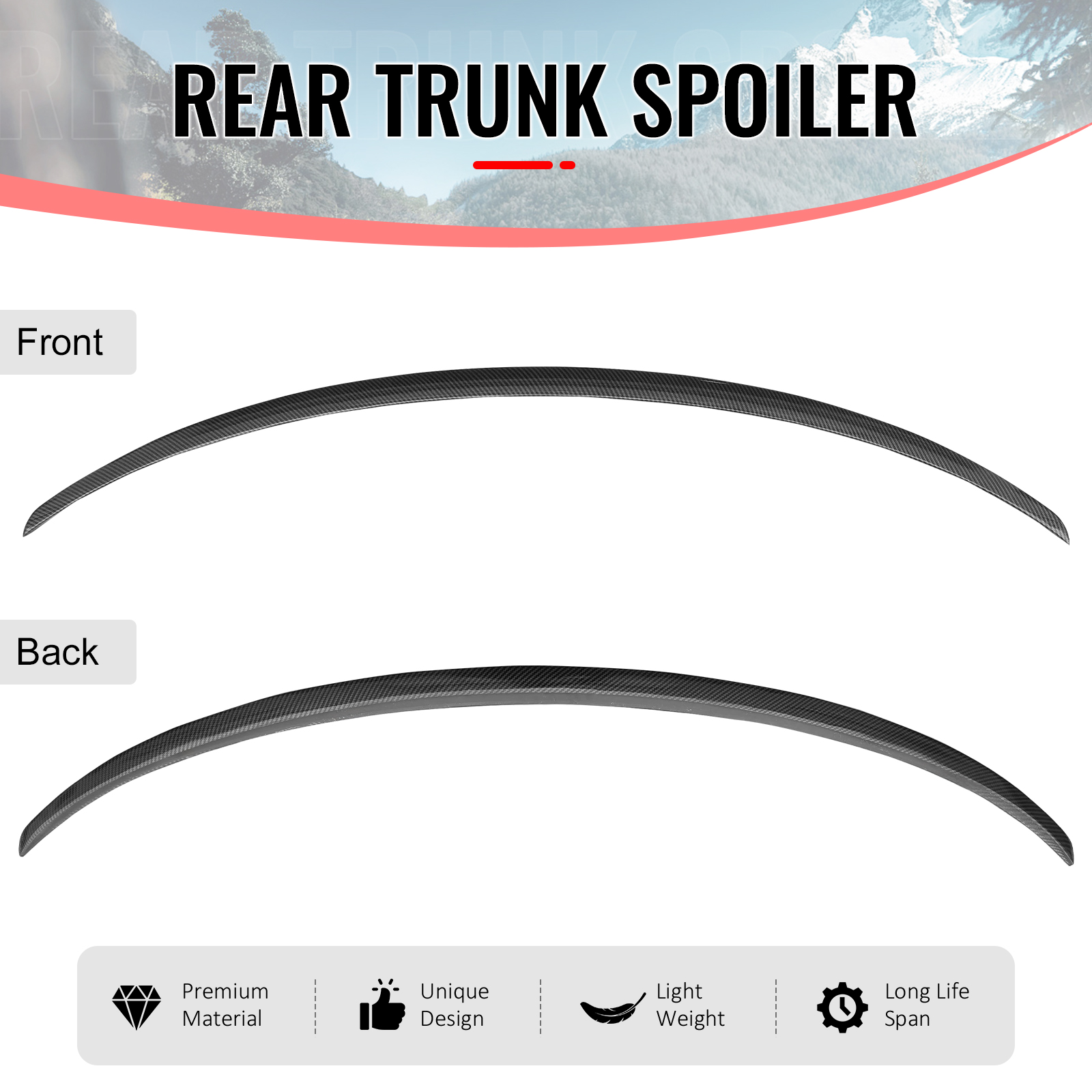 Ikon Motorsports Trunk Spoiler Fits 2026 Tesla Model Y Juniper, OE Style Carbon Fiber Print ABS Plastic Add-on Rear Trunk Lid Spoiler Wing Lip