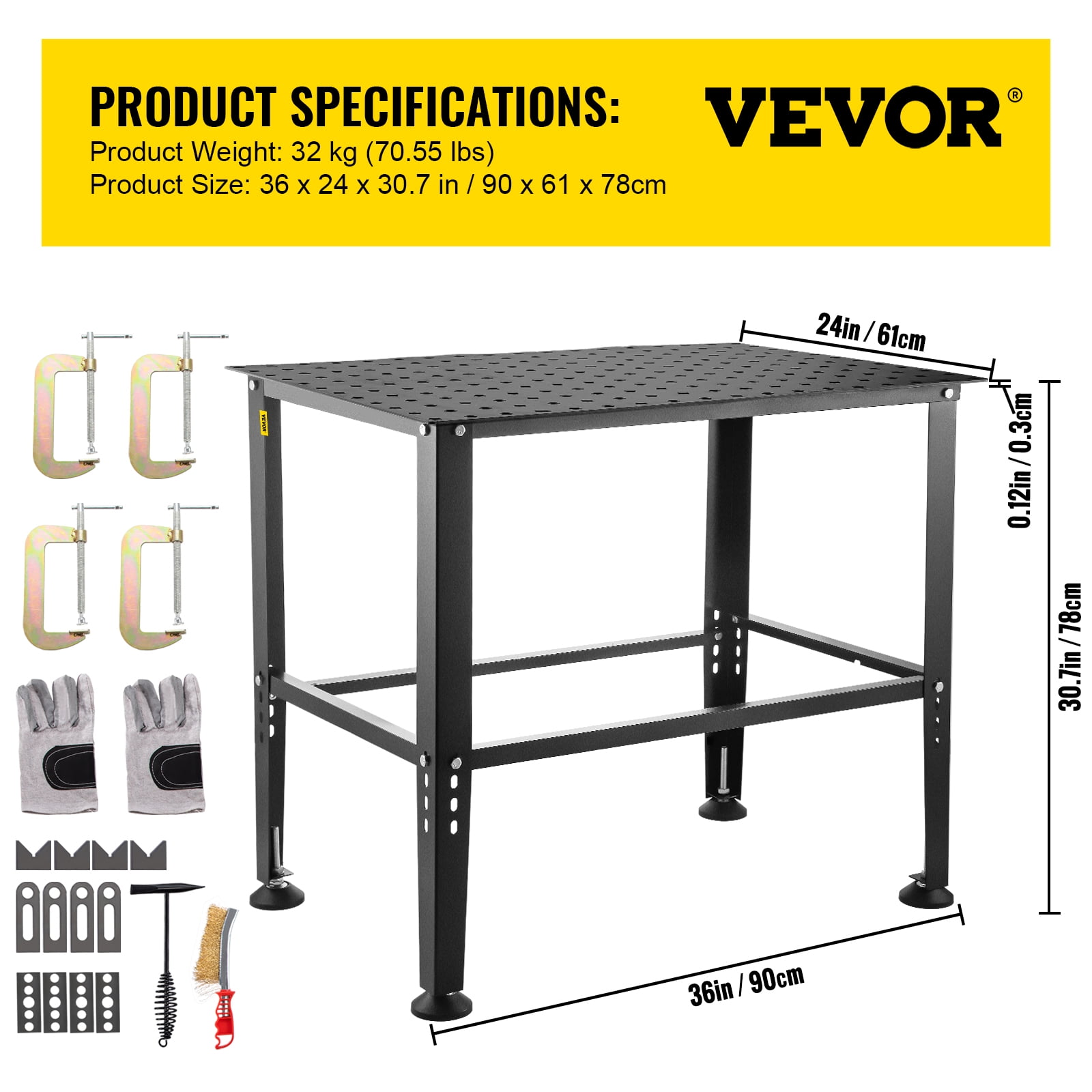 Little Giant MT1-2436-36 Fixed Work Table, Steel, 36 W, 24 D