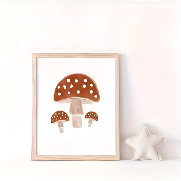 Mushroom Wall Art Poster Whimsical Botanical Illustration Cute Nature Decor for Bedroom Living Room Office Cafe Dorm, UNFRAMED 8x12