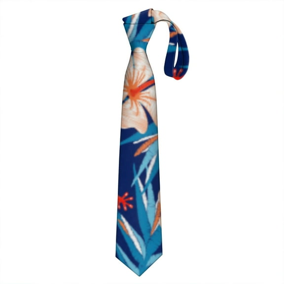 Exotic Floral Hawaiian Print Tie - Soft Satin Necktie for Groomsmen & Wedding Attendees