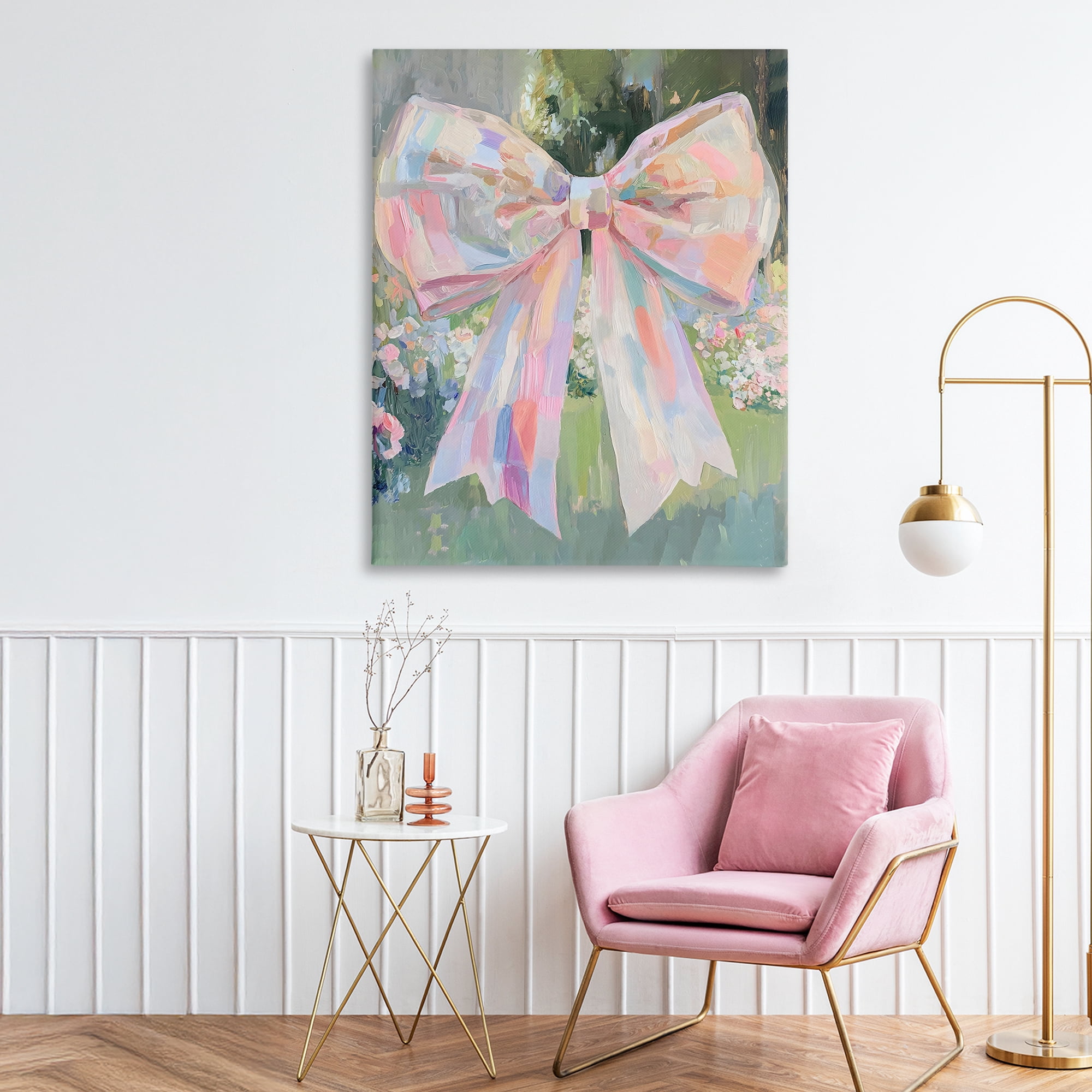 Stupell Industries Iridescent Pink Bow in Garden Canvas Wall Art, design by The Prints Vibe