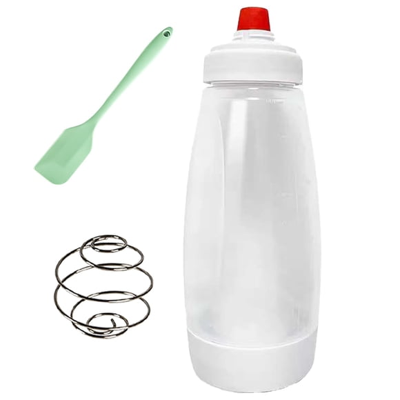 Pancake Batter Dispenser Bottle with Whisk Ball & Stand, Kitchen Baking Tool for Pancakes, Crepes, Waffles, Easy Pour and Mix Container