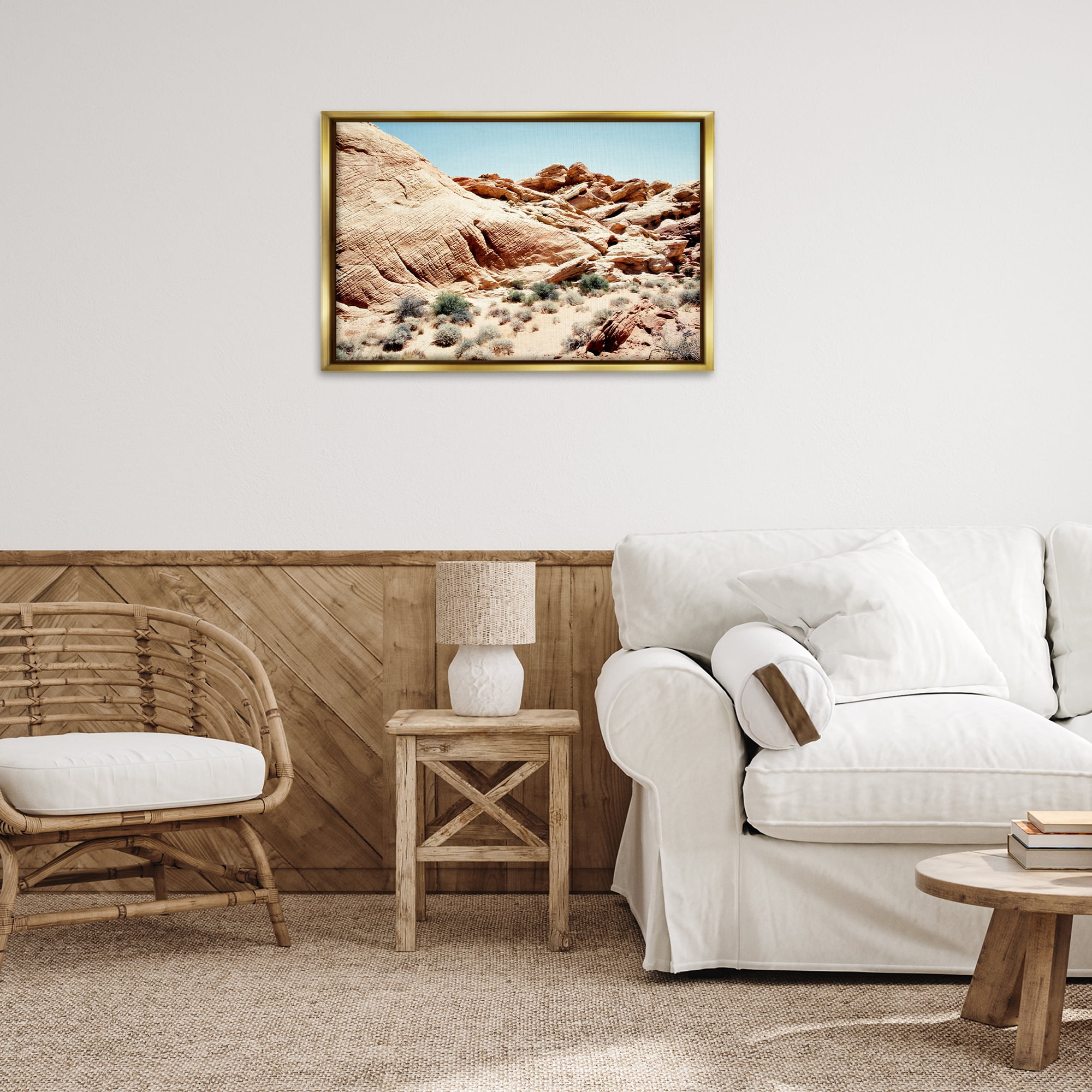 Stupell Industries Arid Desert Scenery Landscape & Nature Photography Gold Floater Framed Canvas Art Print Wall Art, 31 x 21