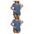 thumbnail image 2 of Camiseta de algodón sweethay holgada de encaje color sólido para mujer verano Azul claro XL 2Conjunto, 2 of 6