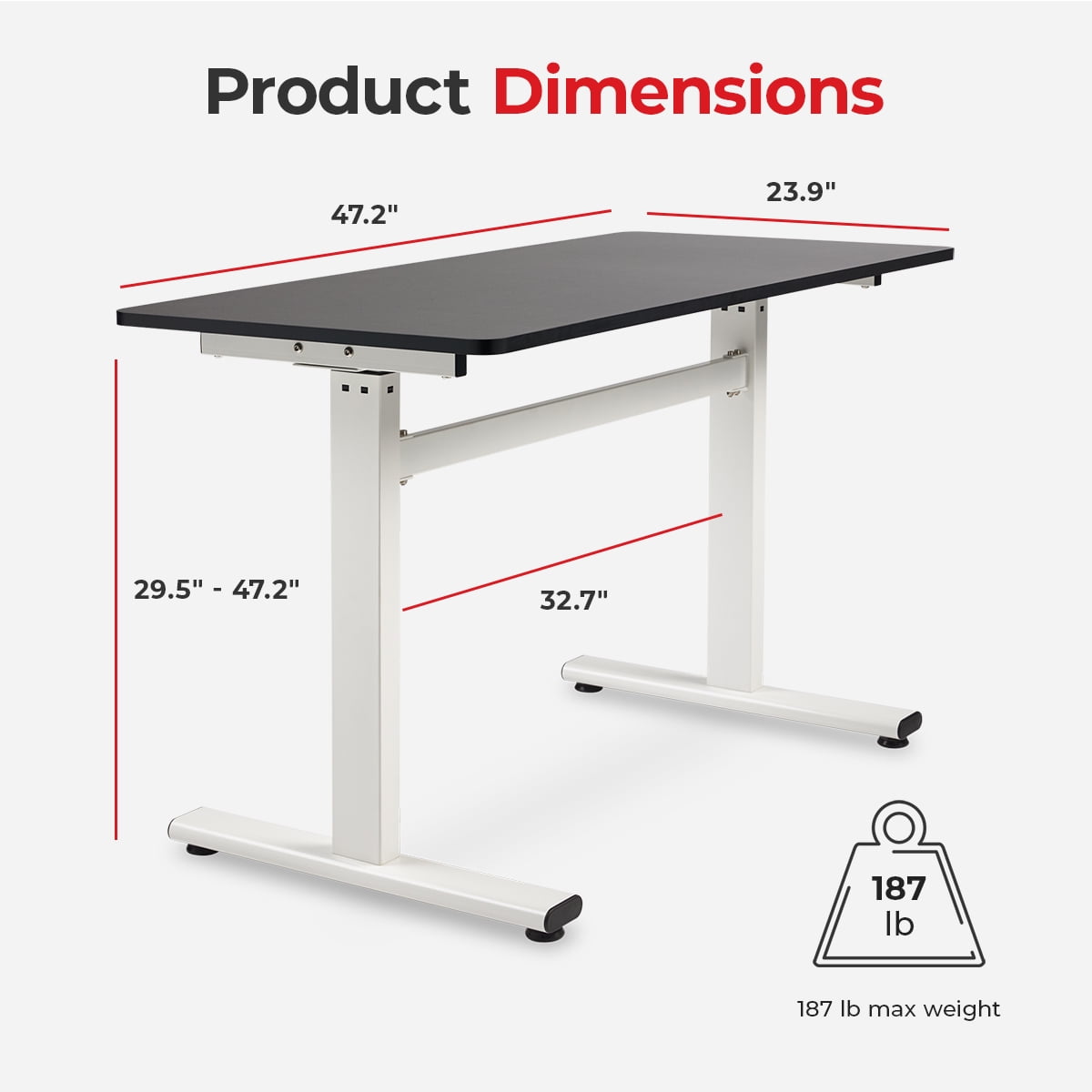Sunny Health & Fitness Multi-Purpose Air-Drive Adjustable Standing Desk, Pneumatic Air Lifting, Electricity-Free, Scratch-Resistant Surface with up to 47.2" Height, Treadmill Compatible SF-A023001