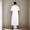 thumbnail image 3 of BAZINRICHE Men's White Kaftan Robe Short Sleeve Thobe Saudi Arabic Thobe with Pockets for Men, 3 of 5