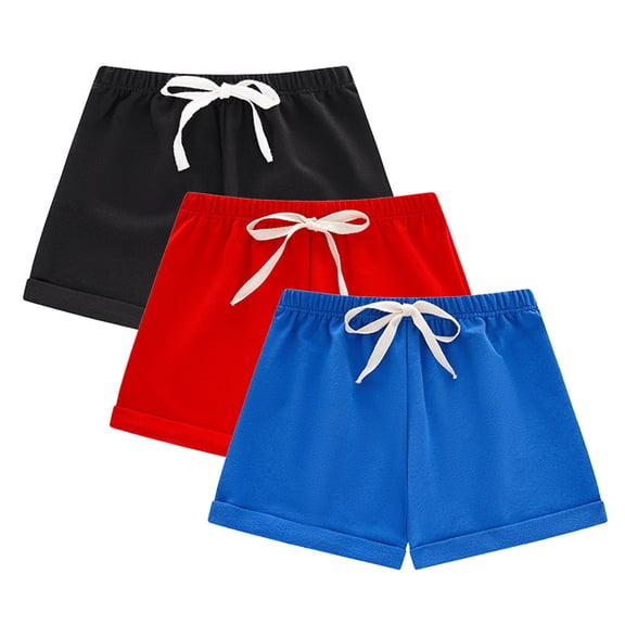Umfun Girls Shorts 3-Pack Cotton with Rolled Cuffs & Drawstring Waist - Comfy Shorts Summer Camp & Playgrounds for Active Daily Wear