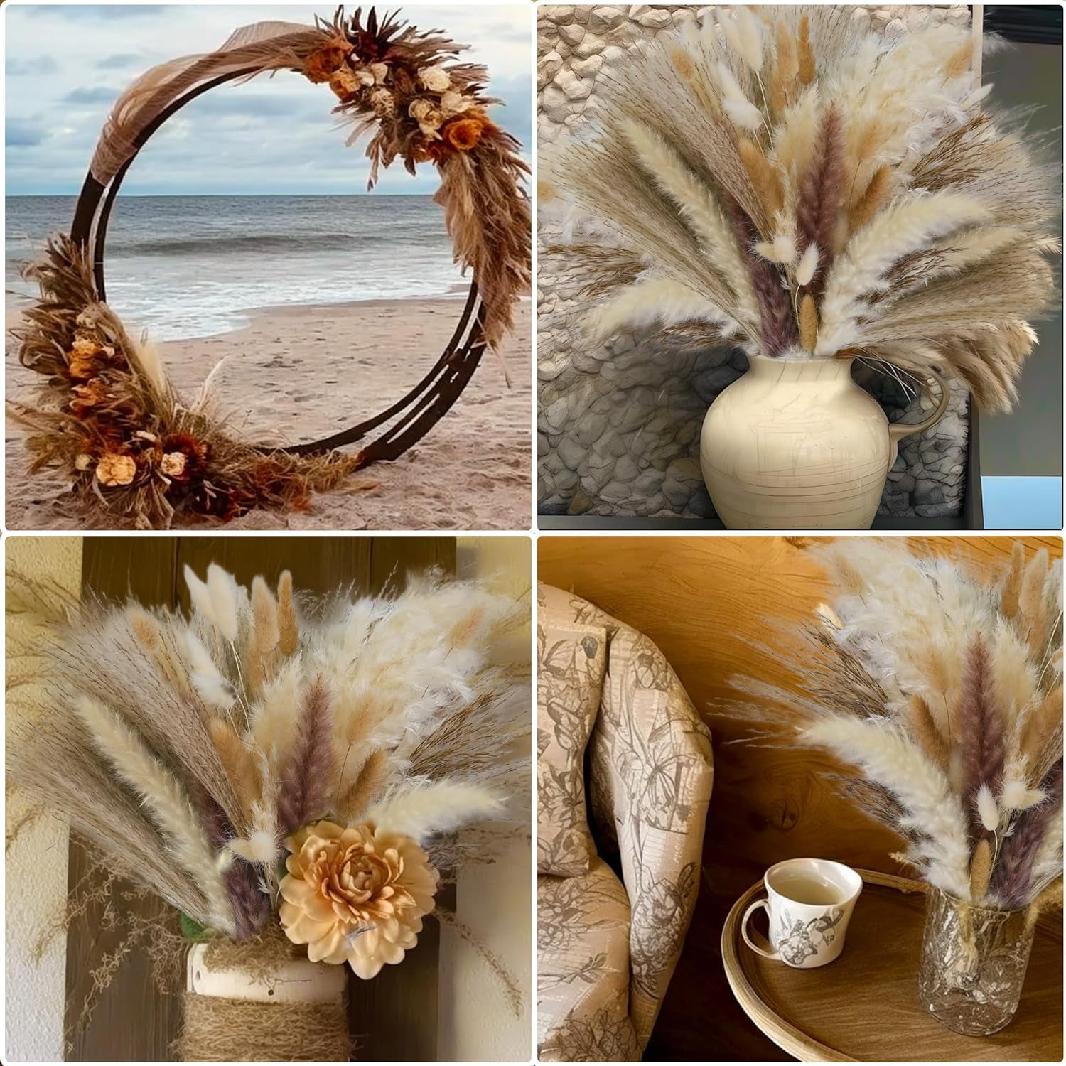 300 PCS Dried Pampas Grass Decor, Flower Bouquets for Wedding, Home, Centerpiece Table, Modern Western Living Room, Nurserie, Nursery, Boho Beach, Women Office, and Decor