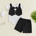 thumbnail image 2 of Kogui Baby Boy Outfits Newborn Infant Baby Boys Summer Clothes Sets Casual Outfits Short Sleeves Romper Letter Print Top Shorts Sets 2pcs Holiday Clothing 0 3 6 9 12 18 24 Months (Black,6-9 Months), 2 of 4
