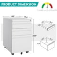 thumbnail image 3 of White Filing Cabinet 3 Drawers on Wheels Under Desk, Metal Rolling File Cabinet with Lock for Home Office, Small Mobile File Cabinet for Letter Legal File Folders, Un-Assembled, 3 of 12