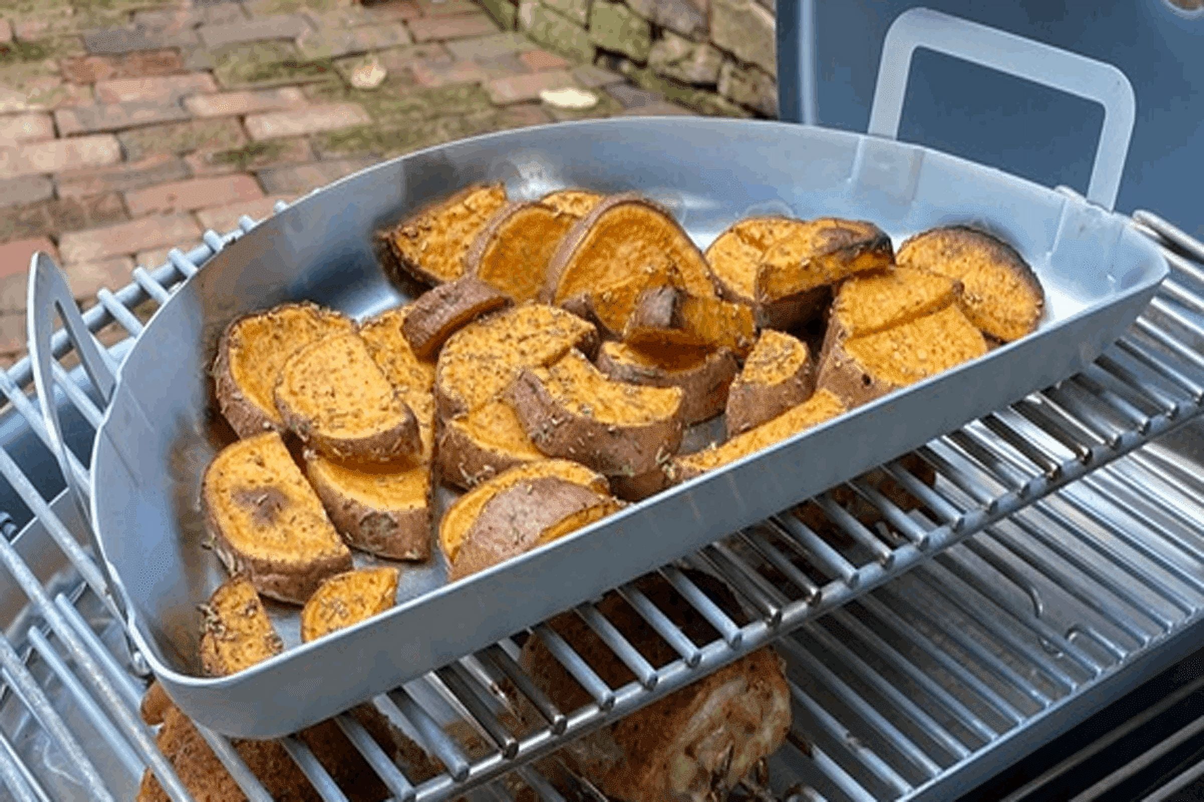 SnS Grills Slow 'N Sear® Mini Grilling Drip Pan — Stainless Drip Pan & Side Dish Tray for Weber 18-Inch Kettle, Jumbo Joe & Larger 22" Charcoal Grills