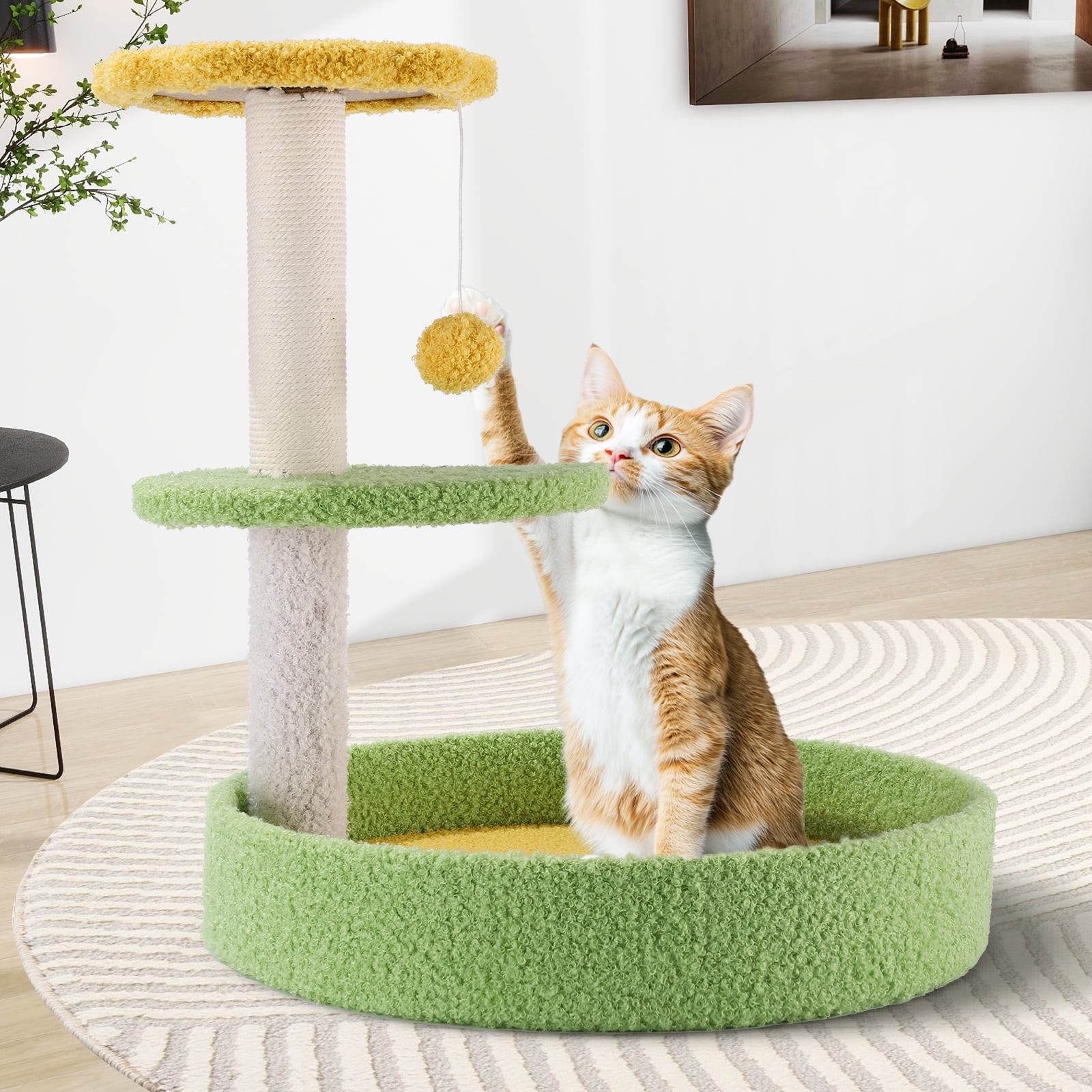 SUGIFT 17'' Cat Tree with Sisal Scratching Posts Multi-Level Cat Tower for Indoor Medium Cats, Green