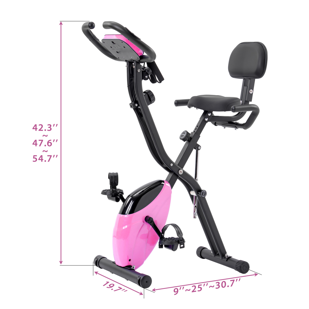 Folding Exercise Bike Upright Recumbent X Bike 16 Level Adjustable Resistance Foldable Stationary Bike with LCD Display Arm Bands for Home Gym Workout Multiple colors available