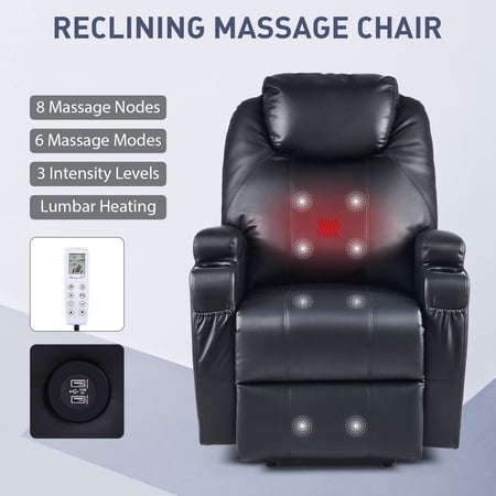 Bestco Heated Reclining Massage Chair with Footrest for Living Room Bedroom More Black