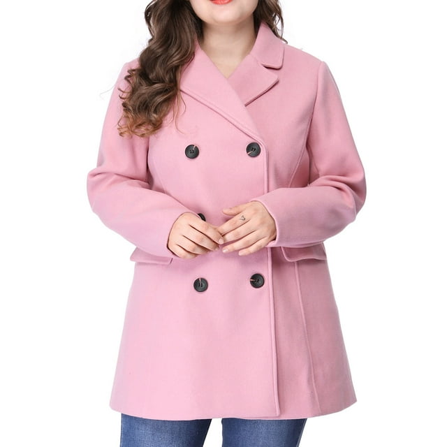 GRACE & GRANDEUR Manteau Caban pour Femme Grande Taille à Revers Cranté, Double Boutonnage, Mi-Long