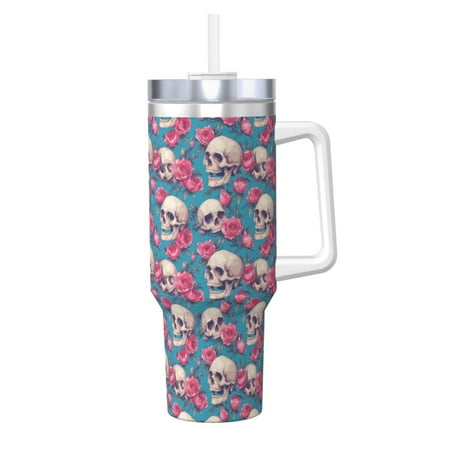 

Tideii happy Skull rose for 40OZ Ice Cup Stainless Steel Heat-insulating and Cold-insulating Water Cup with Handle Suitable for Indoor and Outdoor Activities