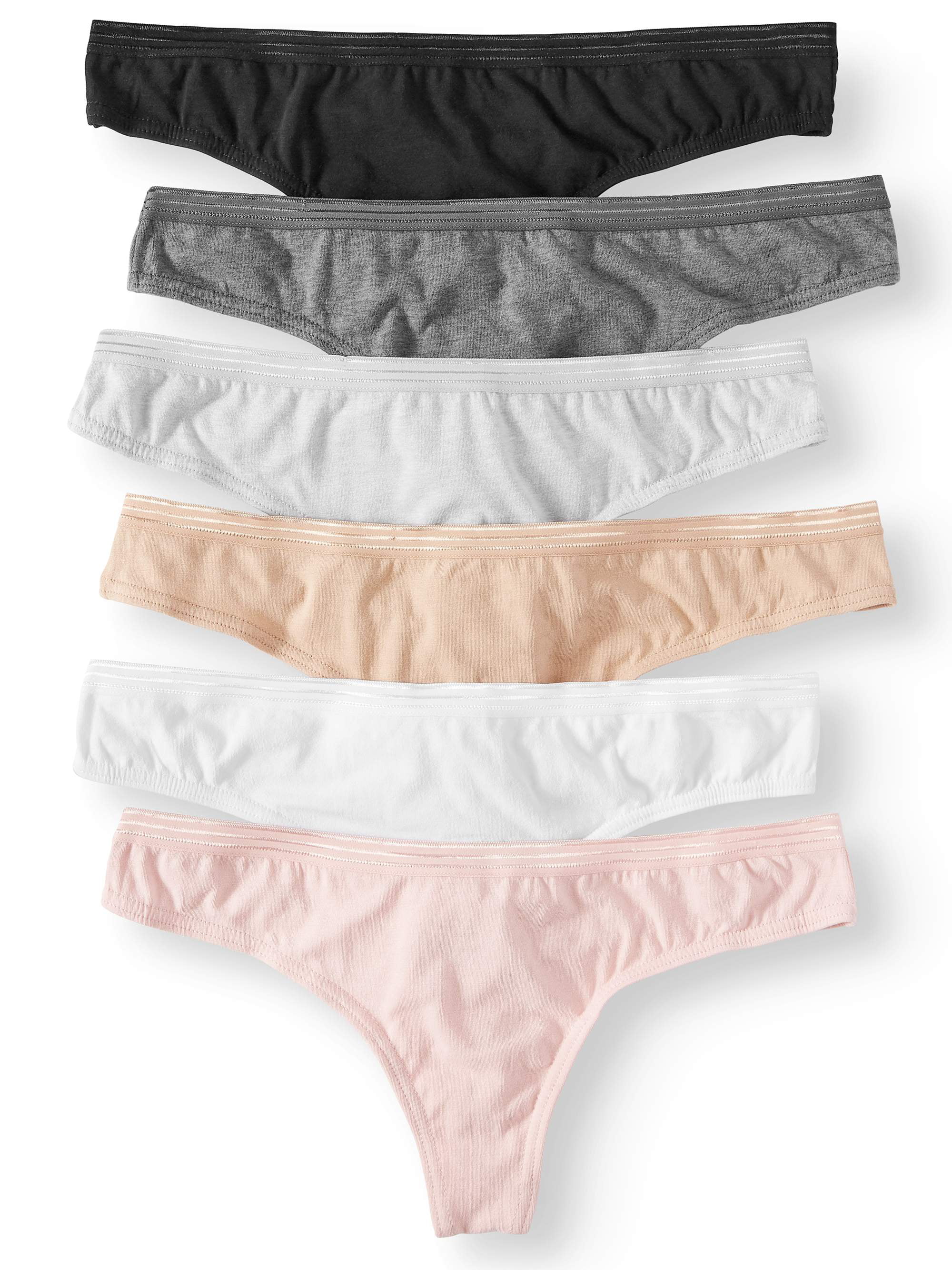 6-Pack Essentials Womens Cotton Stretch Thong Panty
