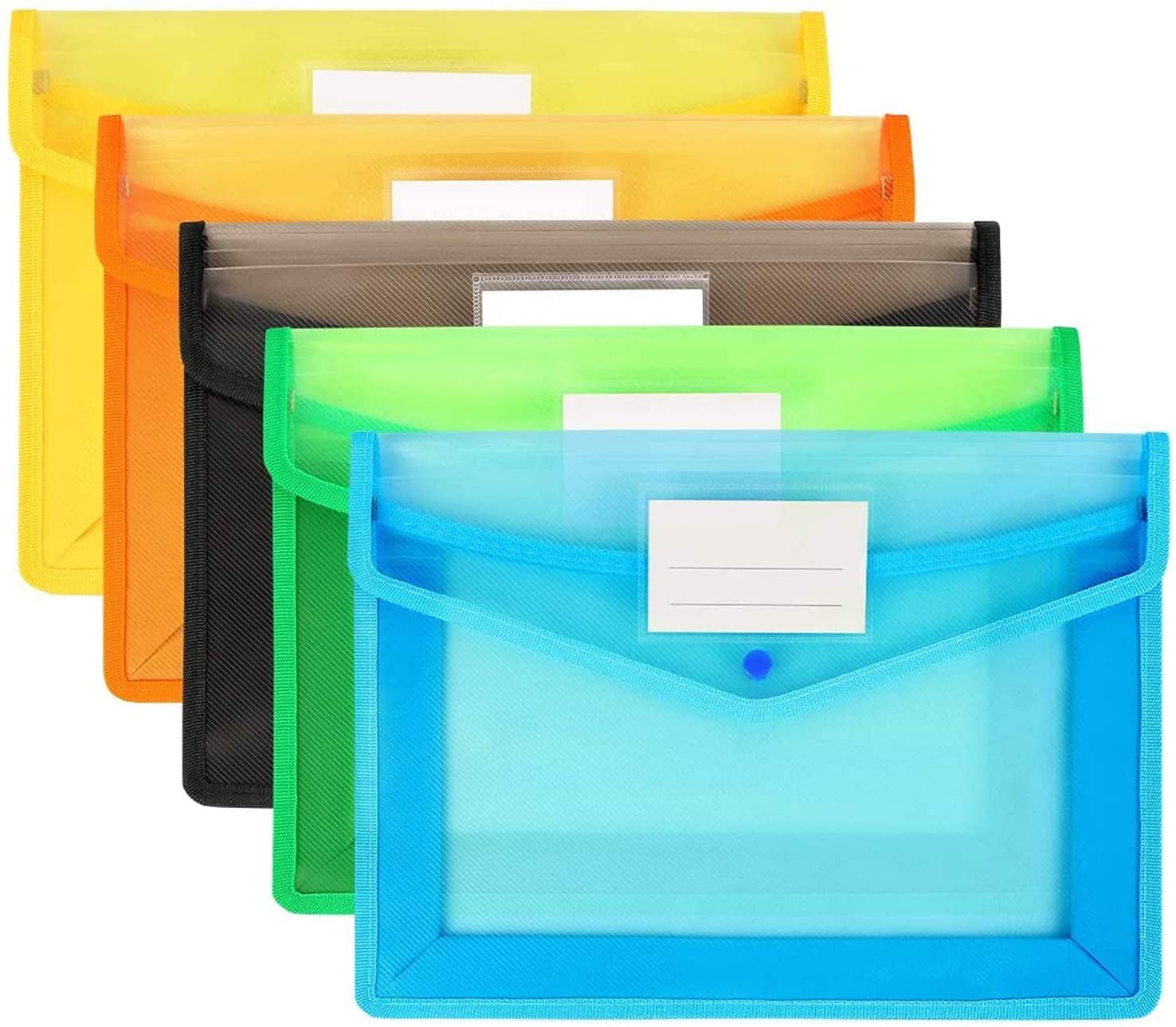 A4 plus Assorted Plastic Stud Document Wallets Folders Filing Storage 5 Pack 