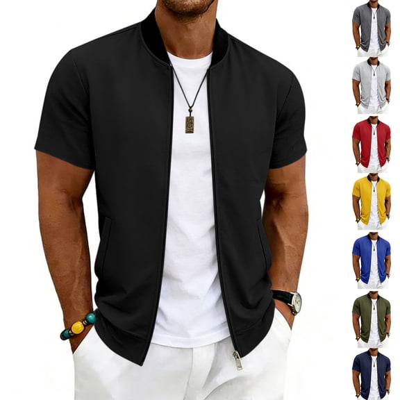 Full Zip T Shirts for Men Short Sleeve Summer Lightweight Cardigans with Pockets Casual Athletic Workout Shirts, 3XL