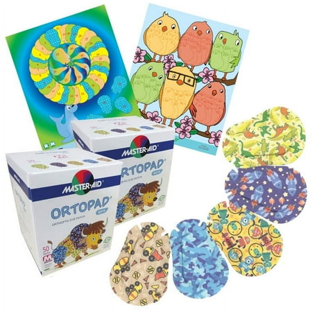 Ortopad® Bamboo 100-pack for Boys, Medium size, Adhesive Eye Patches, 2 boxes + 2 posters