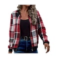 thumbnail image 2 of Chaquetas de Mujer Informales con Cremallera, de Franela A Cuadros, Larga, Holgadas, Ideales para Otoño. Rojo L, 2 of 7