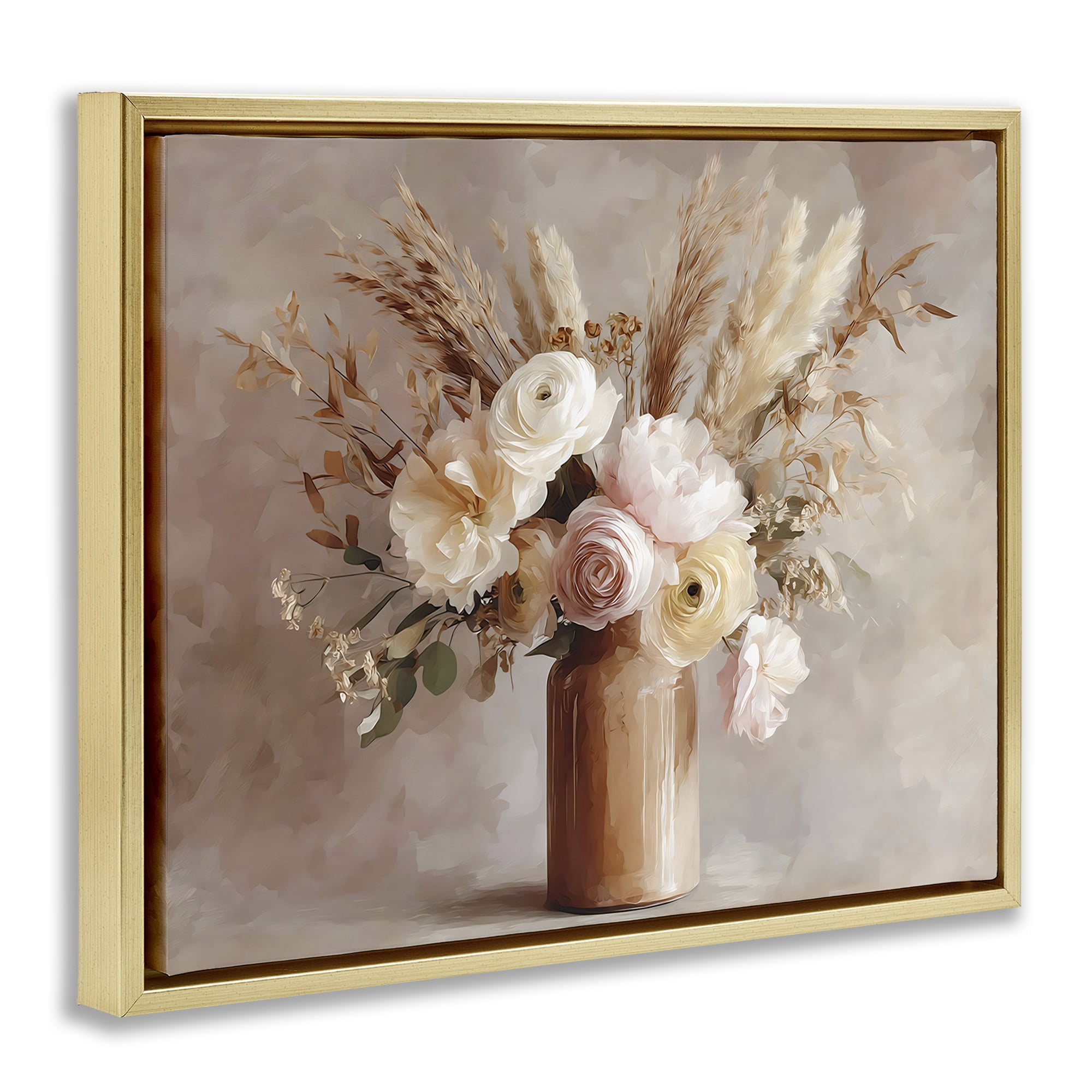 Stupell Industries Elegant Wheat Bouquet in Vase Gold Framed Floater Canvas Wall Art, design by Franklyn Gregory