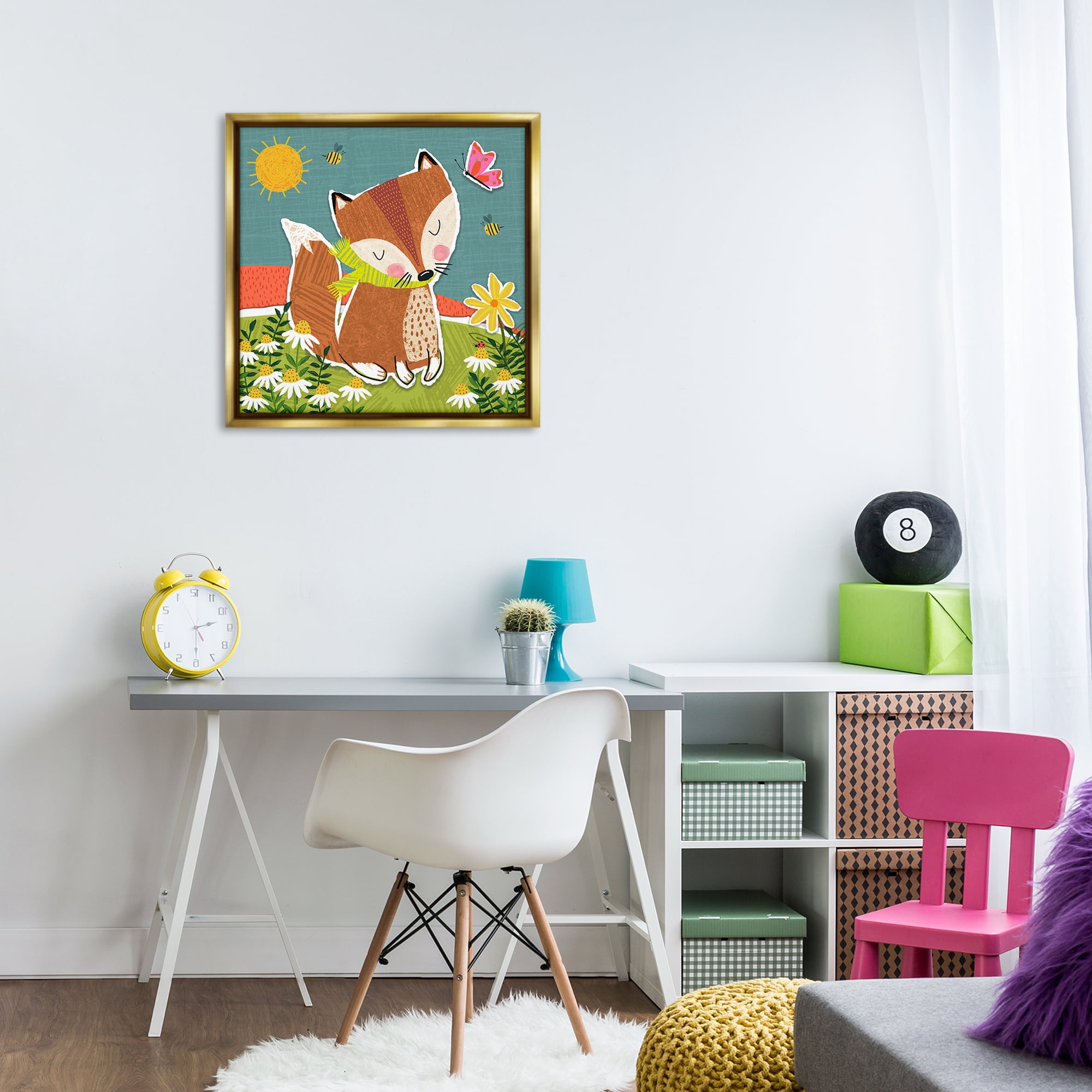 Stupell Industries Whimsical Nature Fox Animals Painting Gold Floater Framed Canvas Art Print Wall Art, 25 x 25