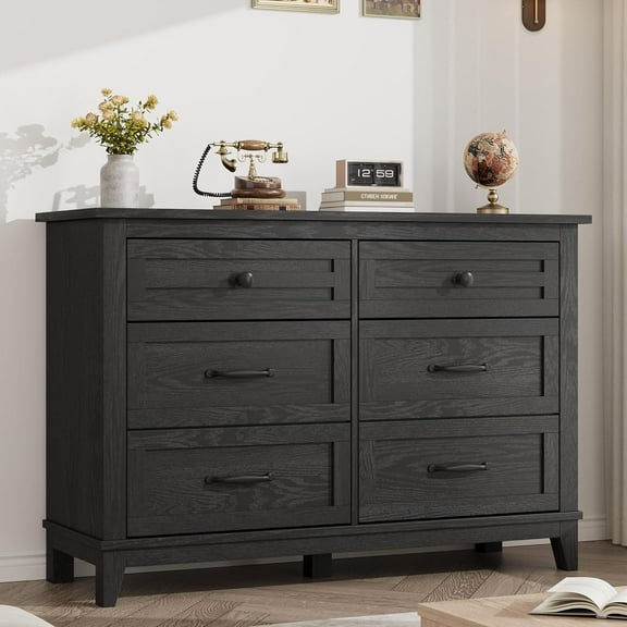 6 Dresser for Bedroom, 47 in Wide Drawer Dresser with Storage Freestanding, Wooden Closet Storage Chest for Living Room, Bedroom, Entryway, Black