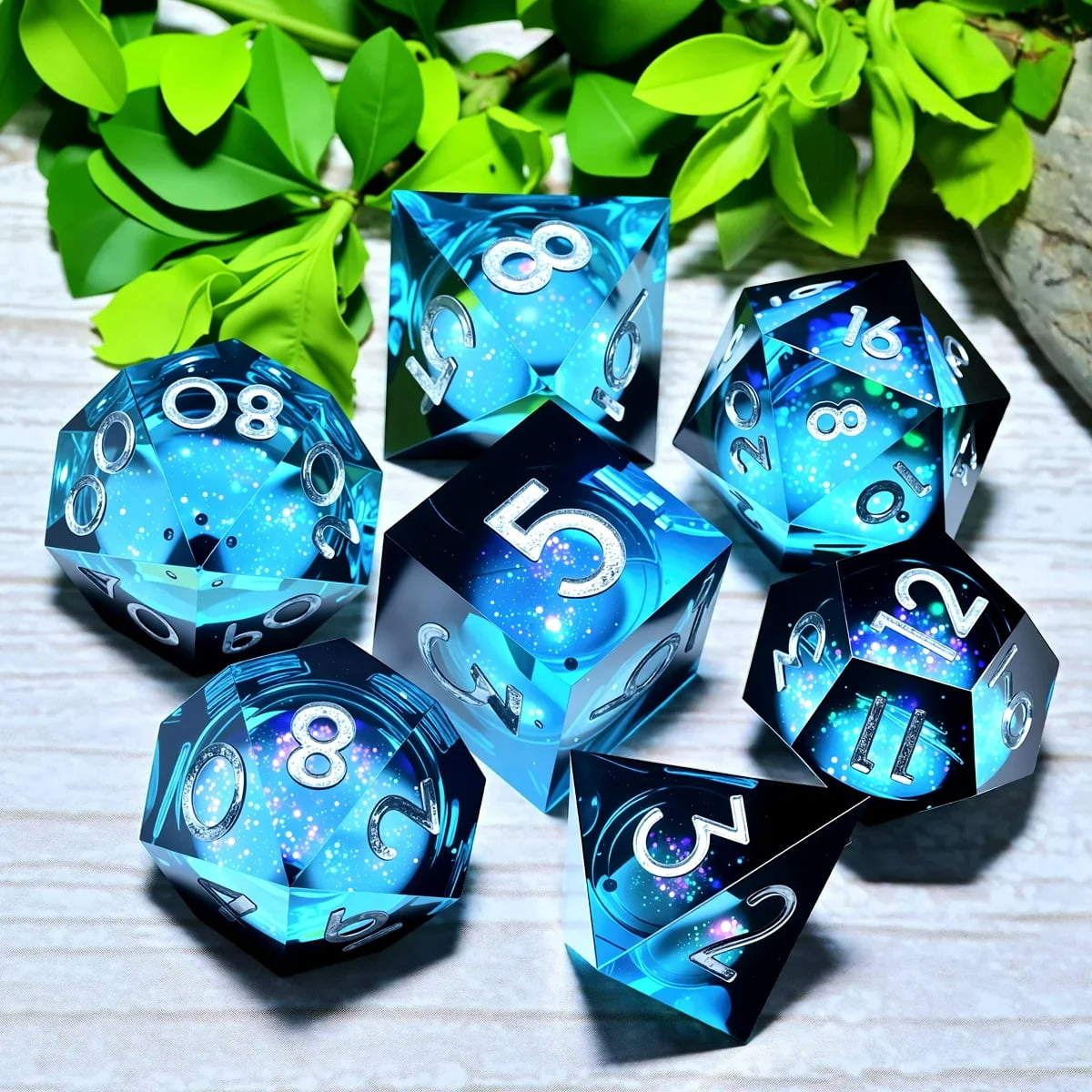 DND Resin Flowing Sand Dice Set (7 pieces), suitable for the role-playing game Dungeons and Dragons RPG and the board game polyhedron dice set.