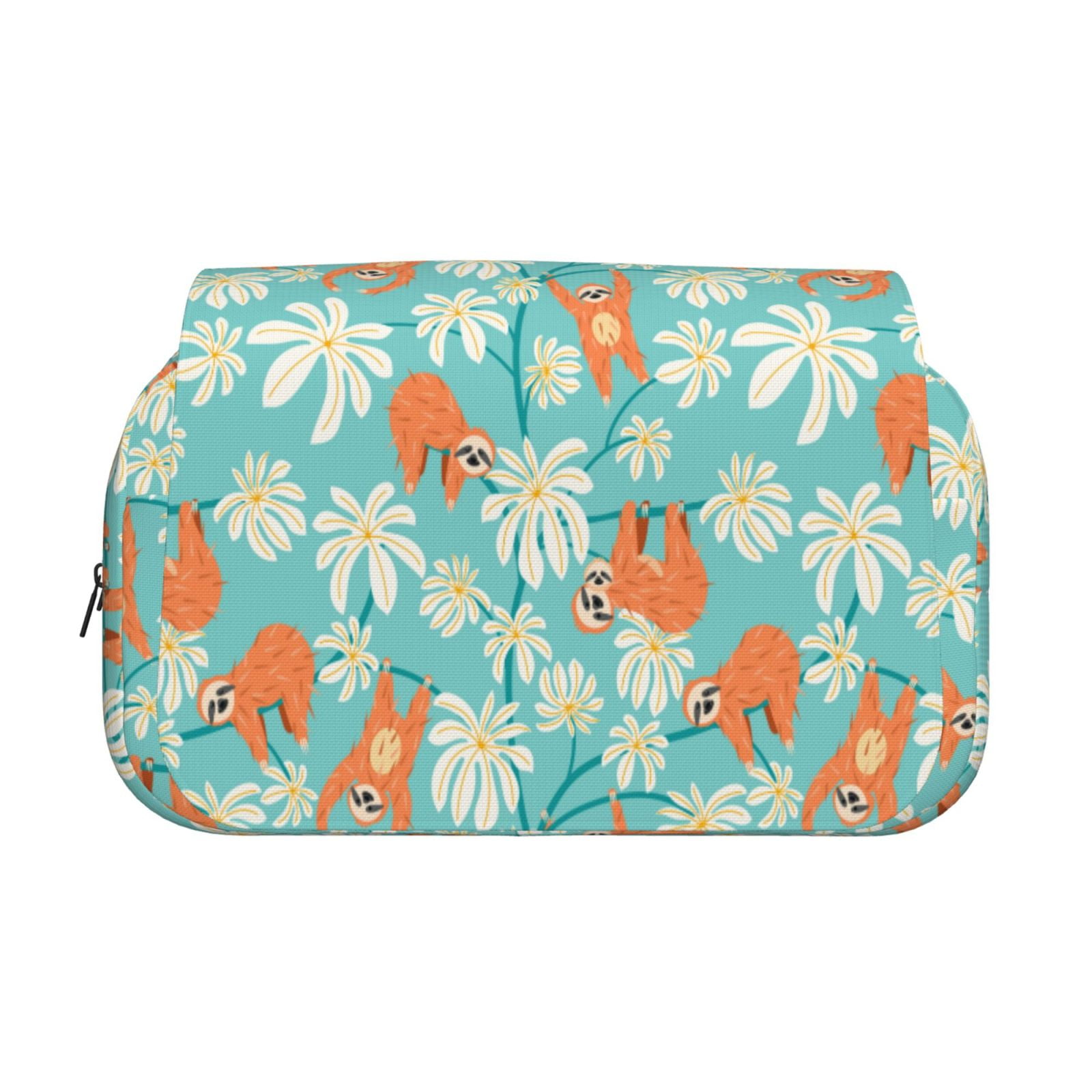 Rateoe Cute Sloth on Floral Tree Pattern Double Clamshell Pen Case, Storage Organizer with Two Zipper Compartments– Holds Up to 50 Pencils & Pens