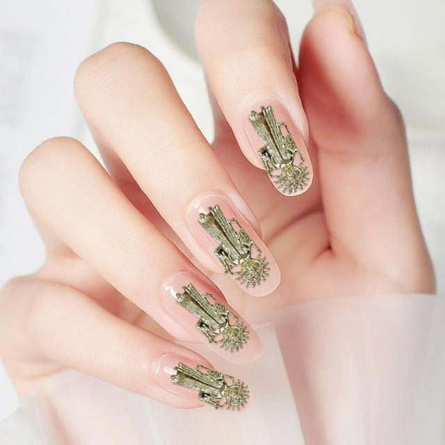 Nail Tips Clear Coffin Full False Nail Tips for Practice Hand 3D Charms Nail Gold Charms For Acrylic Nails RhinestonesNail Gems And Nail Stones Design