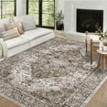 thumbnail image 6 of GlowSol 5' x 7' Vintage Floral Rug Non-Shedding Non Slip Carpet Distressed Floor Carpet for Dining Room Office, Brown, 6 of 7