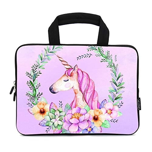 Manga portátil de 12 pulgadas Bolsa de transporte de bolsas de protección Neopreno Tote Tote Tope Notebook Bags con mango para mujeres (Unicornio púrpura, 12 ")