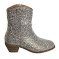 thumbnail image 2 of Badgley Mischka Girls Glittery Low Heel Dress Boots. (Little Kids Big Kids), Silver, 13, 2 of 8