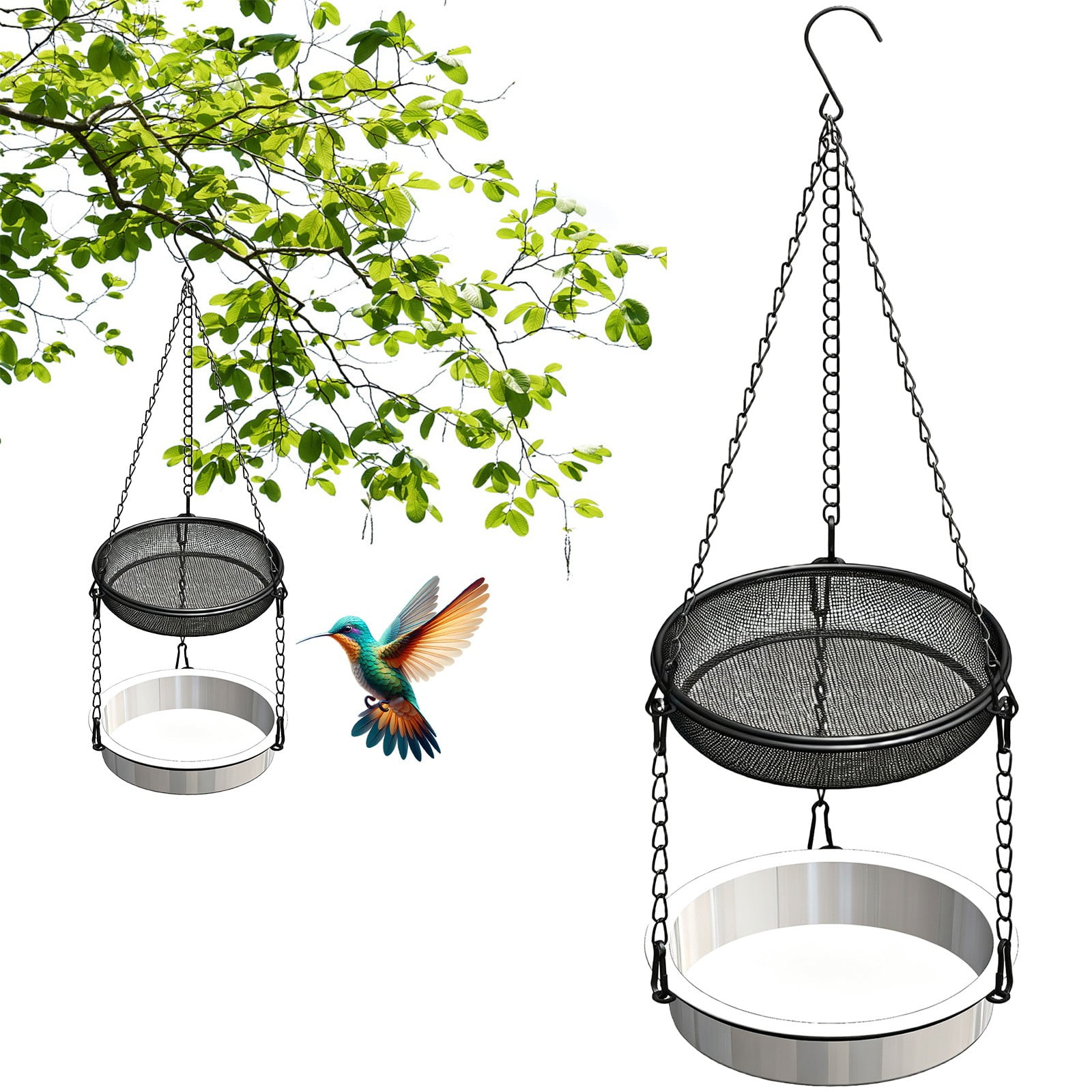 CHENjy Hanging Platform Bird Feeder Outdoor Double Tray Bird Feeder Garden Wild Bird Feeder Large Capacity Decorative Seed Tray for Balcony and Backyard Black