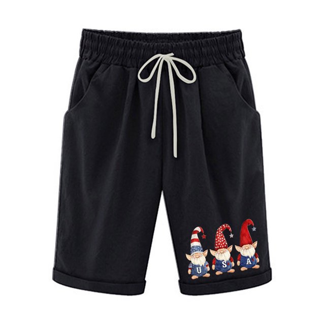 COM1950s Pantalons Décontractés pour Femmes, Shorts avec Poches pour Femmes, Taille Élastique Imprimée pour Femmes avec Poches Décontractées Demi-Shorts, Shorts Décontractés pour Femmes, Shorts Décontractés pour Femmes
