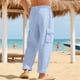 thumbnail image 4 of Ceisia Men's Spring Summer Solid Color Gift Workwear Pants - Straight Leg Button Waist Pocket Elastic Waist Casual Pants, 4 of 8