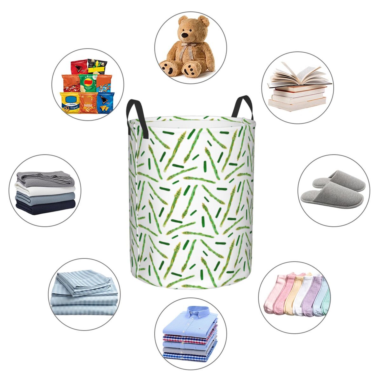 Large Laundry Basket with Handles - Asparagus Print cucumber Kids Baby Dirty Clothes Laundry Hamper for Bedroom Aesthetic