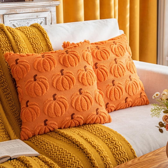 Fall Pillow Covers Halloween Decoration Pumpkin Decorative Pillow Cases, Fall/Halloween/Thanksgiving Decor, Cozy Textured Cushions for Couch、Bed and Living Room