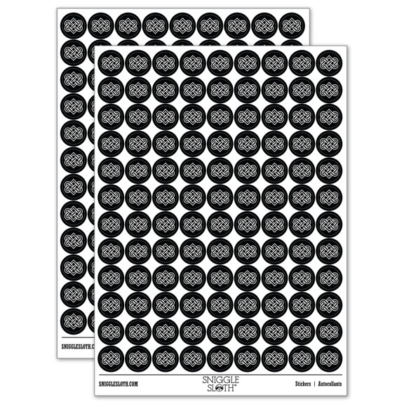 Celtic Love Knot Outline 200 Round Stickers - Black - Gloss Finish - 0.50" Size