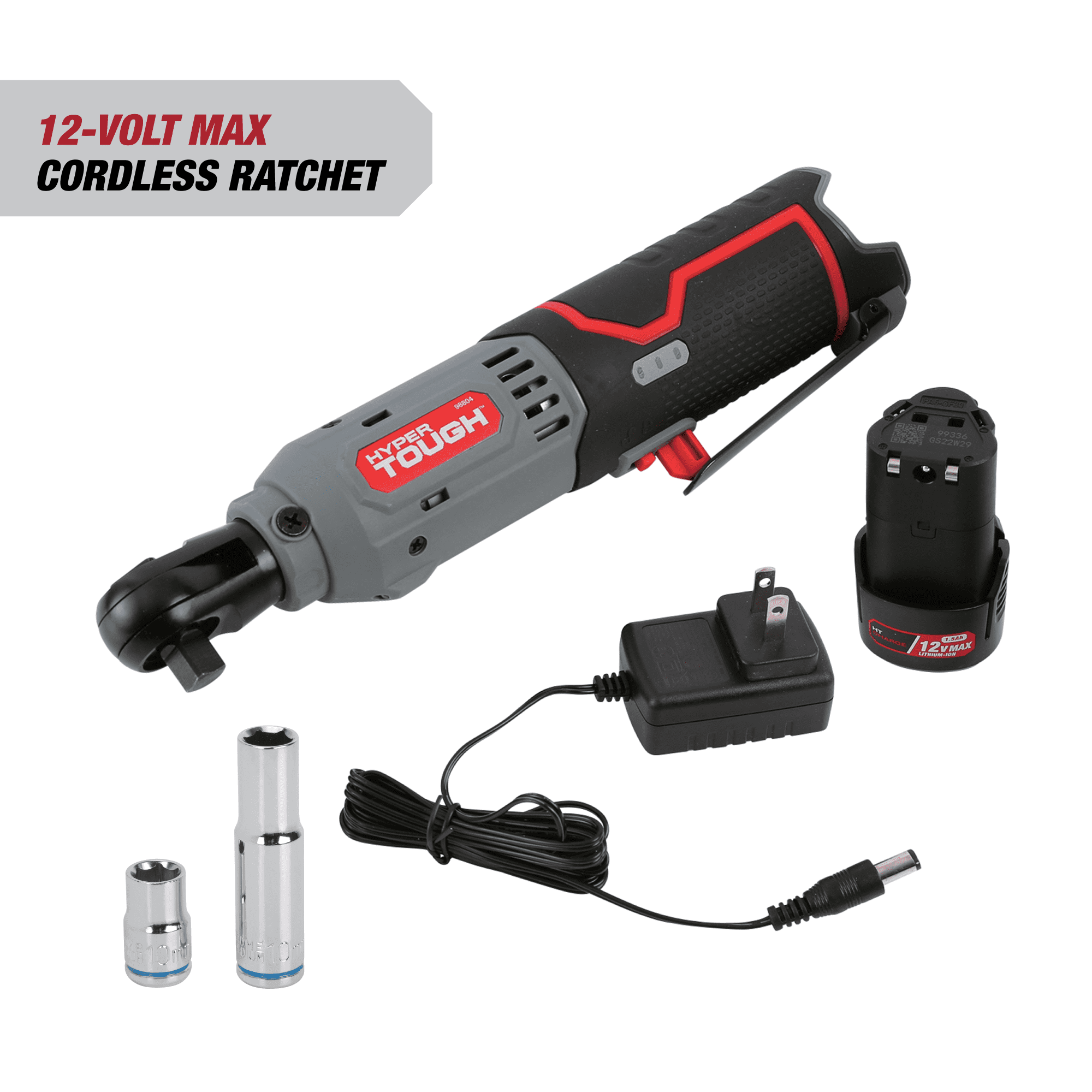 Hyper Tough 12V Cordless Ratchet Bundle, Standard & Extended Reach 3/8-Inch Drive Ratchets, (2) 1.5Ah Batteries & Chargers
