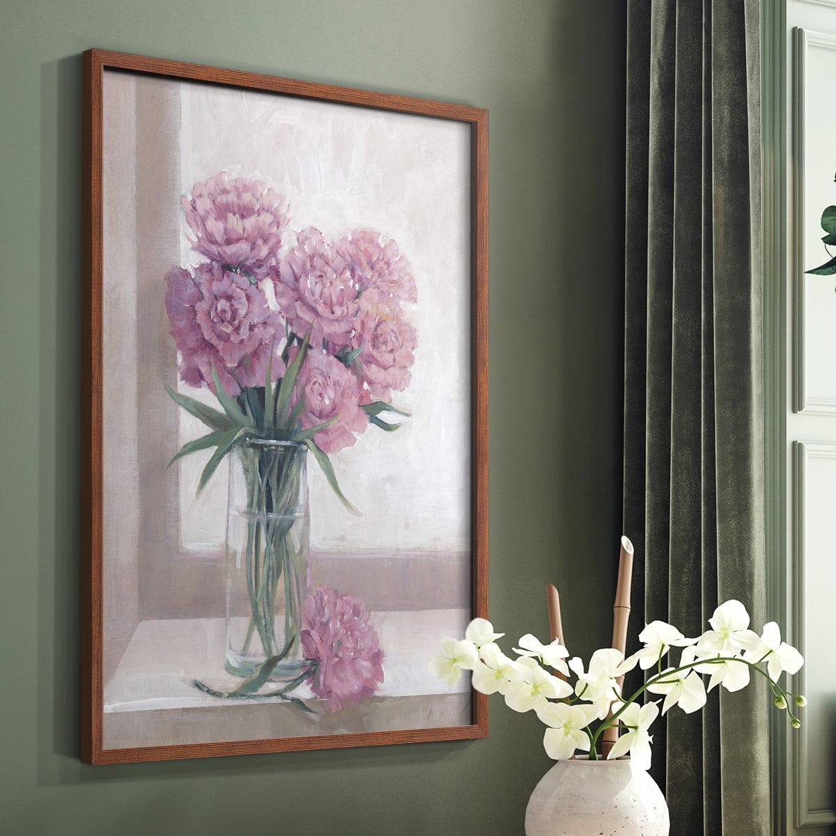 Windowsill Floral II Framed Print - Solid Wood in Single Picture Frame Solid Wood 2 Framed Print