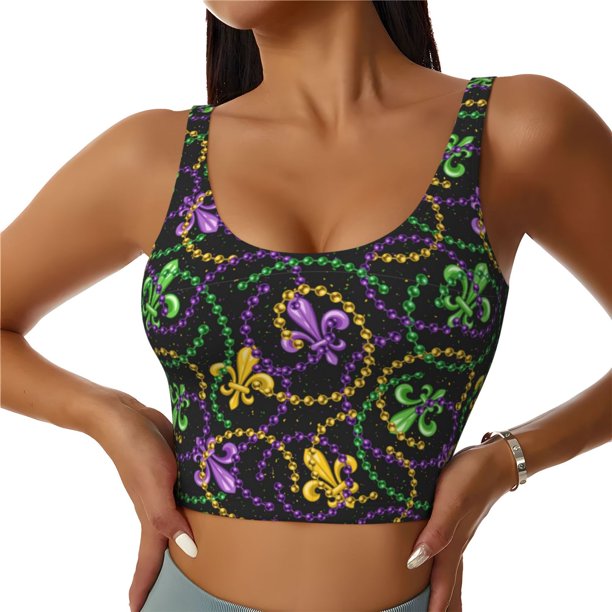 Balery Mardi Gras6 Sujetadores deportivos con espalda cruzada para mujer, acolchados, sin costuras, de alto impacto, ideales para yoga, gimnasio, entrenamiento y fitness.-XX-Large