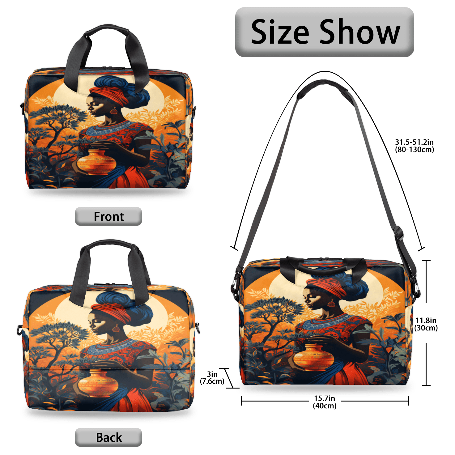 Herdesigns African American Black Women Laptop Bag for Women Men, Computer Case Briefcase Messenger Bags, 15-15.6 inch Laptop Sleeve Shoulder Bag