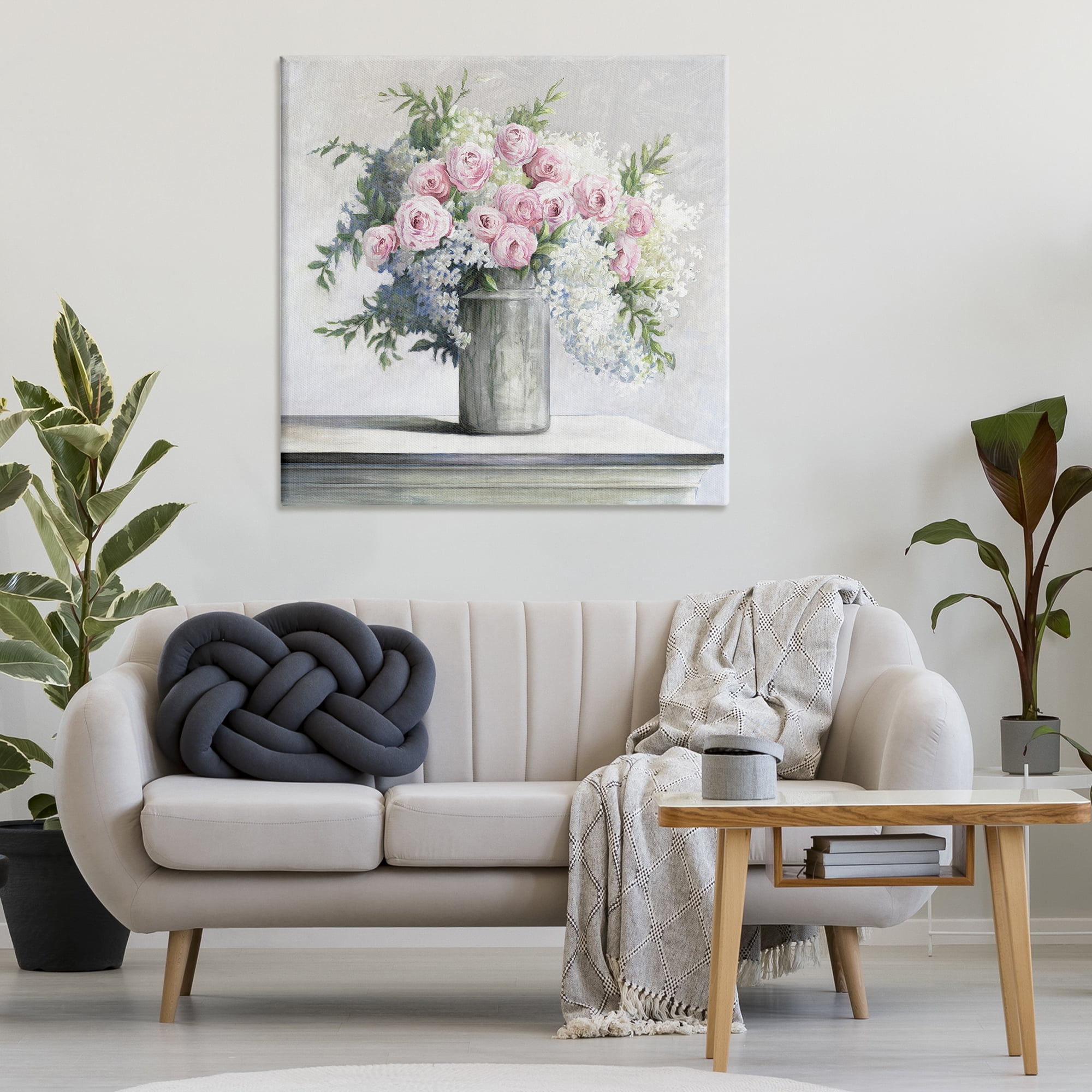 Stupell Industries Soft Pink Roses Botanical & Floral Painting Gallery Wrapped Canvas Art Print Wall Art, 36 x 36